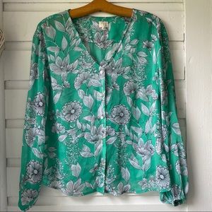a new day Teal and White Floral Blouse
